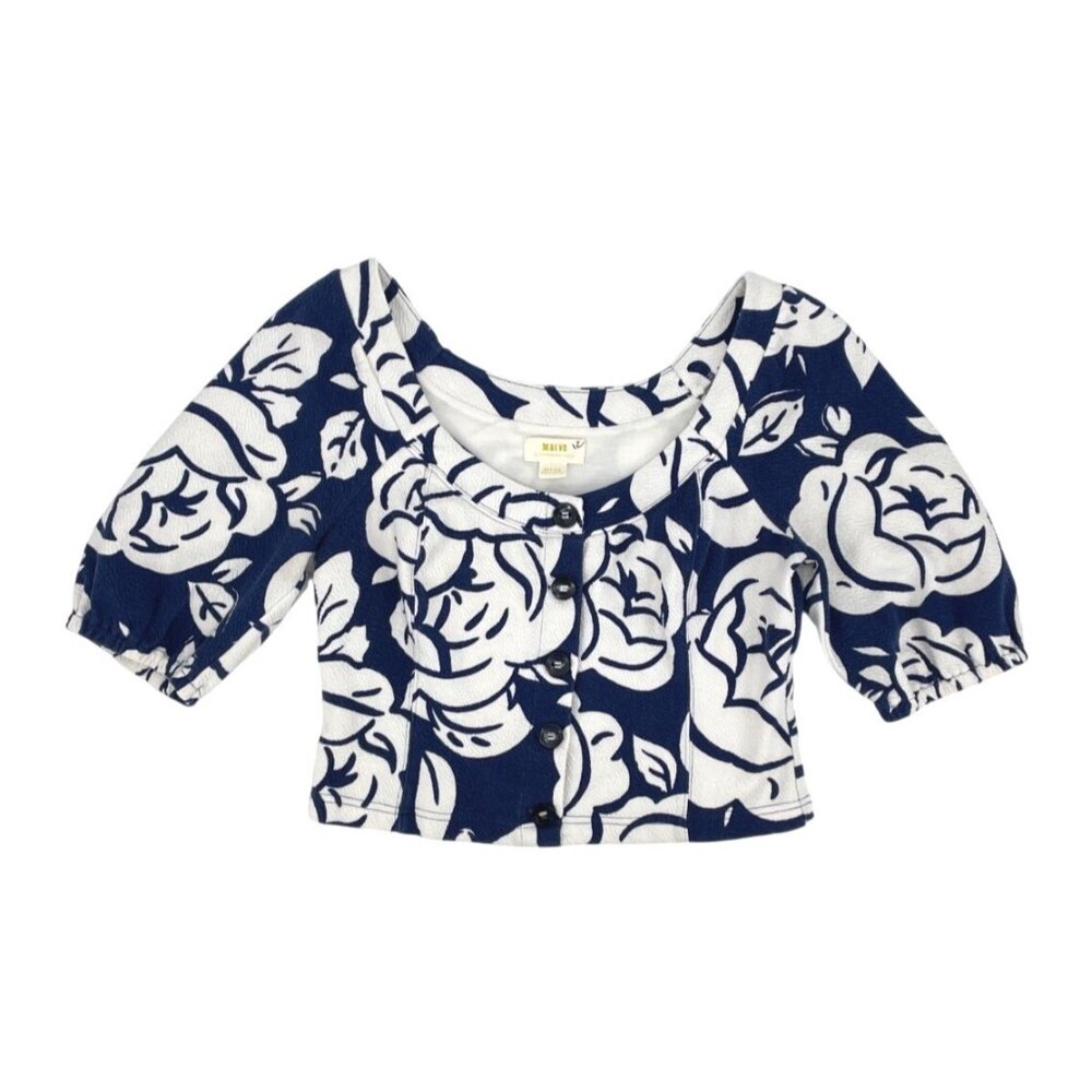 Anthropologie Maeve Amiens Blue Floral Midi Flared Skirt Top Set Womens Medium - Picture 6 of 12